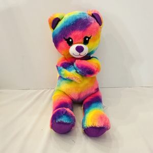 Build-A-Bear Rainbow Bear Plush Stuffed Animal 16" Tye Dyed Colors Holding Hands
